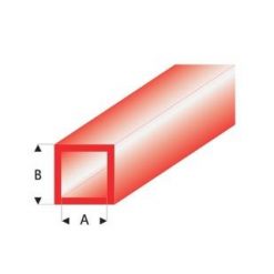 MAQUETT Vierkant-buis tr. rood 2 x 3mm 0.33mtr (347) (1mtr) [RA434-53/3]