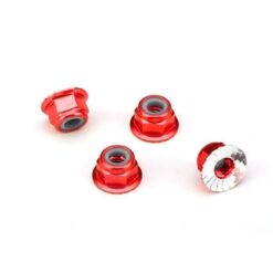 Nuts, aluminum, flanged, serrated (4mm) (red-anodized) (4) [TRX1747A]