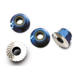 Nuts, aluminum, flanged, serrated (4mm) (blue-anodized) (4) [TRX1747R]