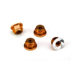 Nuts. aluminum. flanged. serrated (4mm) (orange-anodized) (4 [TRX1747T]