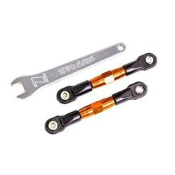 Camber links, rear (TUBES orange-anodized, 7075-T6 aluminum, stronger than titanium) (2) (assembled with rod ends and hollow balls)/ aluminum wrench (1) (fits Drag Slash) [TRX2443T]