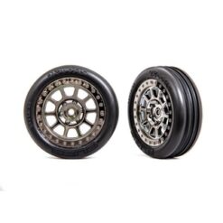 Tires & wheels, assembled (2.2' black chrome wheels, Alias ribbed 2.2' tires) (2) (Bandit front, medium compound w/ foam inserts) [TRX2471T]