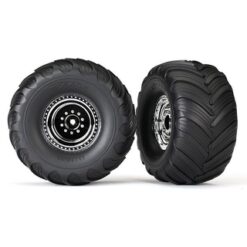 Tires & wheels. assembled. glued Monster Jam replica.chrome [TRX3665X]