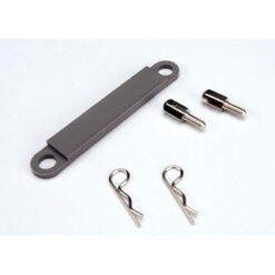 Battery hold-down plate (grey) / metal posts (2) / body clip [TRX3727A]