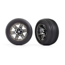 Tires & wheels, assembled, glued (2.8') (RXT black chrome wheels, ribbed tires, foam inserts) (electric front) (2) [TRX3771R]