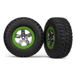 Tire & wheel assy, glued (SCT, chrome, green beadlock wheel, [TRX5865]