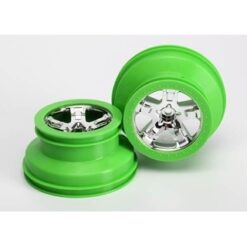 Tire & wheel assy, glued (SCT, chrome, green beadlock wheel, [TRX5866]