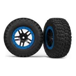 Tire & wheel assy, glued (SCT Split-Spoke, black, blue beadl [TRX5883A]