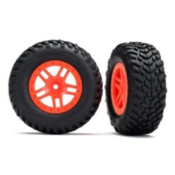 Tires & wheels, assembled, glued (SCT Split-Spoke orange wheels, SCT off-road ra [TRX5892]