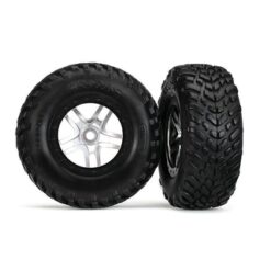 Tires & wheels, glued on SCT satin hrome split sp wheels TSM, TRX5978 [TRX5978]