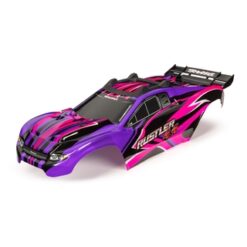 Body, Rustler 4X4, pink & purple/ window, grille, lights decal sheet (assembled with front & rear body mounts and rear body support for clipless mounting) [TRX6734P]