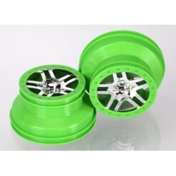 Wheels, SCT Split-Spoke, chrome, green beadlock style, dual [TRX6872X]
