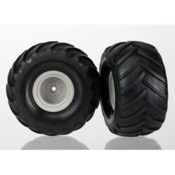 Tires & wheels, assembled (Monster Jam replica grey wheels, [TRX7265]