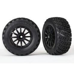 Tires & wheels, assembled, glued (black wheels, gravel patte, TRX7473T [TRX7473T]