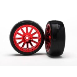 12-Sp Red Wheels, Slick Tires Tires & Wh [TRX7573X]