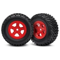 Tires and wheels, ass, glued (SCT Red wheels, SCT off-road, TRX7674R [TRX7674R]