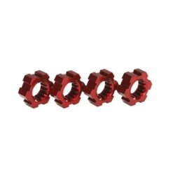 Wheel hubs, hex (2)/ hex clips aluminum (red-anodized) (4), TRX7756R [TRX7756R]