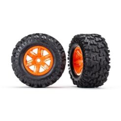 Tires & wheels, assembled, glued (X-Maxx orange wheels, Maxx AT tires, foam inse [TRX7772T]