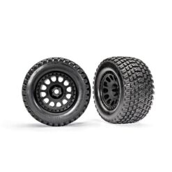 Tires & wheels, assembled, glued (XRT Race black wheels, Gravix tires, foam inserts) (left & right) [TRX7872]