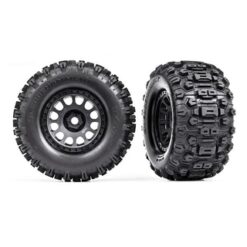 Tires & wheels, assembled, glued (XRT Race black wheels, Sledgehammer tires, foam inserts) (left & right) [TRX7876]