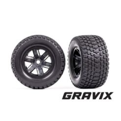 Tires & wheels, assembled, glued (X-Maxx black wheels, Gravix tires, foam inserts) (left & right) [TRX7877]