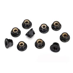 Nuts, 4mm flanged nylon locking, serrated (black) (10), TRX8347 [TRX8347]