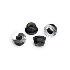 Nuts, 5mm flanged nylon locking (aluminum, black-anodized, serrated) (4) [TRX8447A]