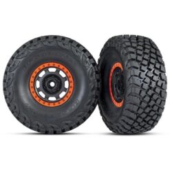 Tires and wheels, assembled, glued (Desert Racer wheels, black with orange beadl [TRX8472]