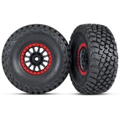 Tires and wheels, assembled, glued (Method Racing wheels, black with red beadloc [TRX8474]