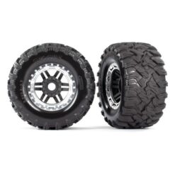 Tires & wheels, assembled, glued (black, satin chrome beadlock style wheels, Max [TRX8972X]