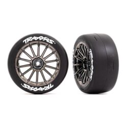 Tires and wheels, assembled, glued (multi-spoke black chrome wheels, 2.0' slick tires with Traxxas logo, foam inserts) (front) (2) (VXL rated) [TRX9374R]