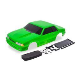 Body, Ford Mustang, Fox Body, green (painted, decals applied) (includes side mirrors, wing, wing retainer, rear body mount posts, foam body bumper, & mounting hardware) [TRX9421G]
