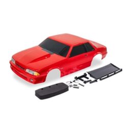 Body, Ford Mustang, Fox Body, red (painted, decals applied) (includes side mirrors, wing, wing retainer, rear body mount posts, foam body bumper, & mounting hardware) [TRX9421R]