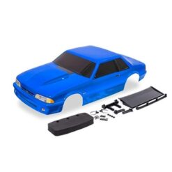 Body, Ford Mustang, Fox Body, blue (painted, decals applied) (includes side mirrors, wing, wing retainer, rear body mount posts, foam body bumper, & mounting hardware) [TRX9421X]