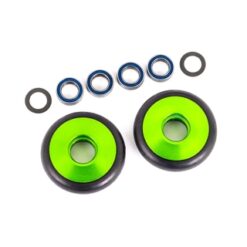 Wheels, wheelie bar, 6061-T6 aluminum (green-anodized) (2)/ 5x8x2.5mm ball bearings (4)/ o-rings (2)/ 5x8x0.3mm TW (2) [TRX9461G]
