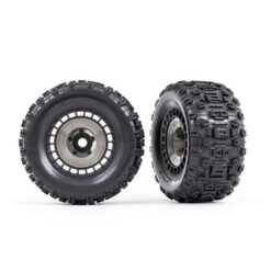 Tires and wheels, assembled, glued (3.8' black wheels, gray wheel covers, Sledgehammer tires, foam inserts) (2) [TRX9572]
