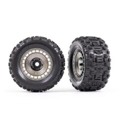 Tires and wheels, assembled, glued (3.8' satin black chrome wheels, satin black chrome wheel covers, Sledgehammer tires, foam inserts) (2) [TRX9572A]