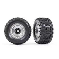 Tires and wheels, assembled, glued (3.8' satin chrome wheels, satin chrome wheel covers, Sledgehammer tires, foam inserts) (2) [TRX9572X]