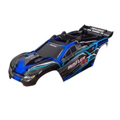 Body, Rustler 4X4, blue (painted, decals applied) (assembled with front & rear body mounts and rear body support for clipless mounting) [TRX6740-BLUE]