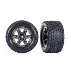 Tires & wheels, assembled, glued (2.8') (RXT charcoal gray & black chrome wheels, Gravix tires, foam inserts) (4WD electric front/rear, 2WD electric front only) (2) (TSM rated) [TRX6764-BLKCR]