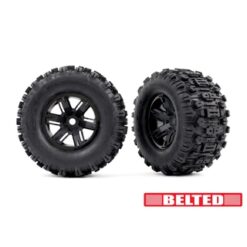 Tires & wheels, assembled, glued (X-Maxx black wheels, Sledgehammer belted tires, dual profile (4.3' outer, 5.7' inner), foam inserts) (left & right) [TRX7871]