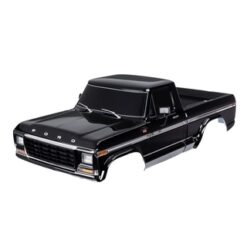 Body, Ford F-150 (1979), complete, black (painted, decals applied) (includes grille, side mirrors, door handles, windshield wipers, front & rear bumpers, clipless mounting) [TRX9230-BLK]