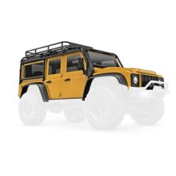 Body, Land Rover Defender, complete, tan (includes grille, side mirrors, door handles, fender flares, fuel canisters, jack, spare tire mount, & clipless mounting) [TRX9712-TAN]