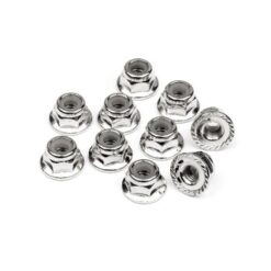 HPI Serrated Flange Lock Nut M4 (Silver/10Pcs) [HPI103729]
